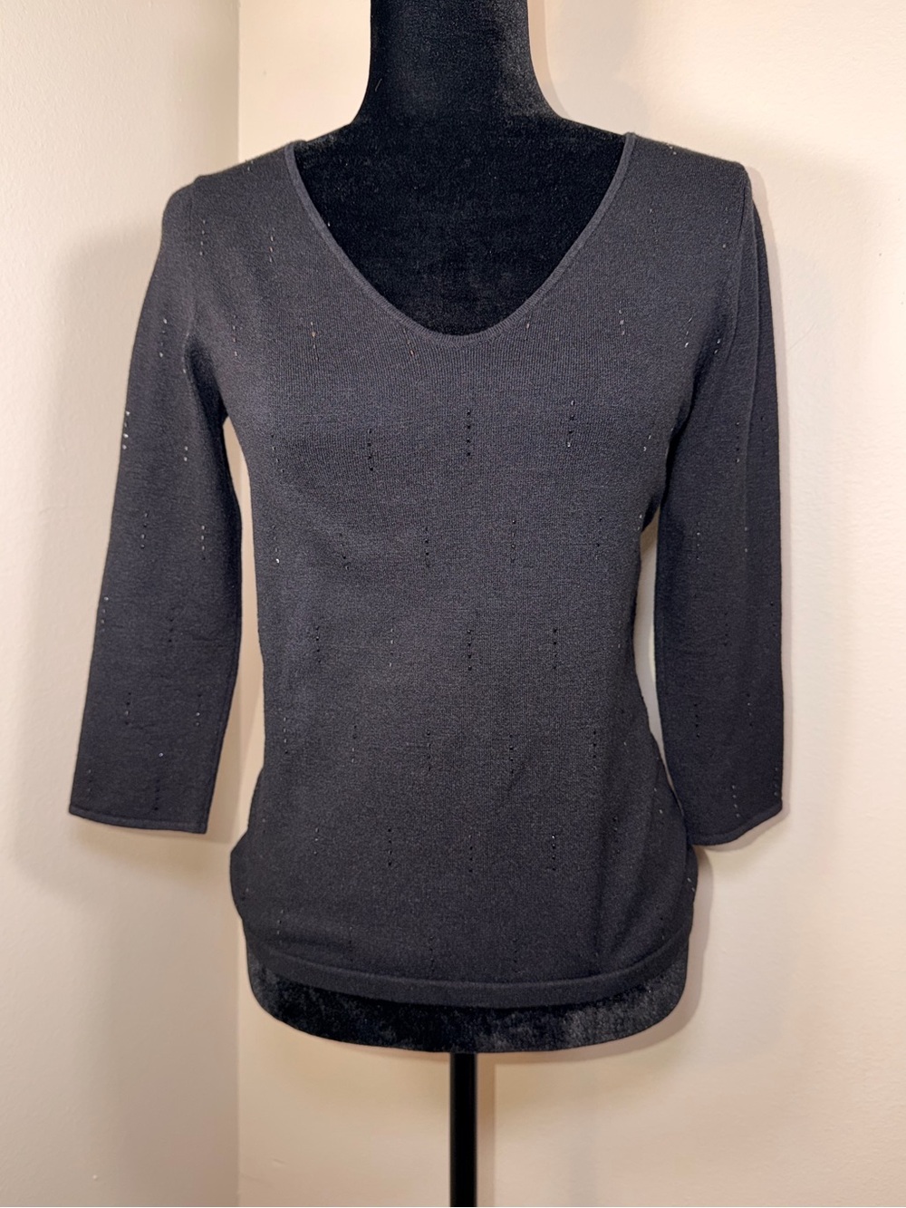 Vintage Y2K Alfani Silk Black Beaded Sparkly Whimsy Gothic 3/4 Sleeve Top Fairy